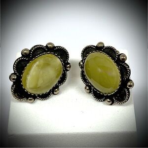 Vintage Estimated 1960’s oval Silver and Moon Glow Lucite Clip On Earrings